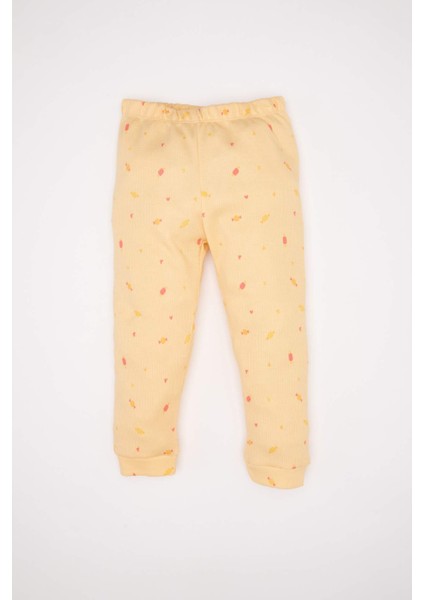 Kız Bebek Pijama Takımı Yiyecek Baskılı Waffle Uzun Kollu Üst Uzun Alt D3615A524WN
