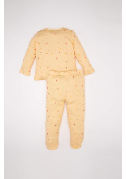 Kız Bebek Pijama Takımı Yiyecek Baskılı Waffle Uzun Kollu Üst Uzun Alt D3615A524WN