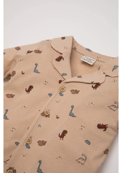 Erkek Bebek Pijama Takımı Dinazor Desenli Uzun Kollu Penye Üst Beli Lastikli Uzun Alt D6811A5NS