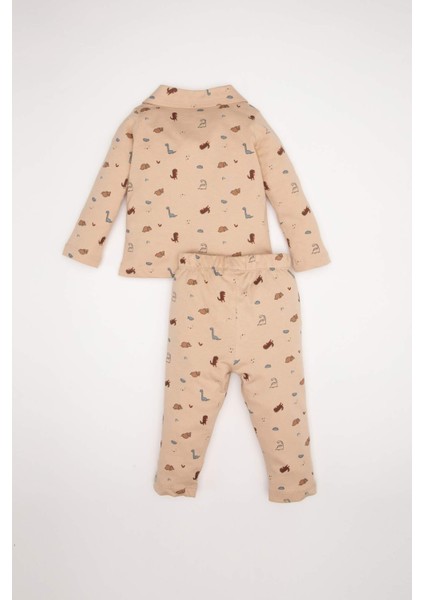Erkek Bebek Pijama Takımı Dinazor Desenli Uzun Kollu Penye Üst Beli Lastikli Uzun Alt D6811A5NS