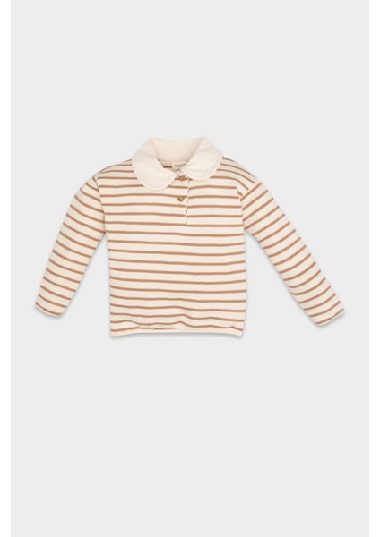 Kız Bebek Çizgili Bebe Yaka İçi Yumuşak Tüylü Sweatshirt D6195A5NS