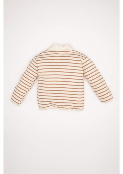 Kız Bebek Çizgili Bebe Yaka İçi Yumuşak Tüylü Sweatshirt D6195A5NS fırsatları