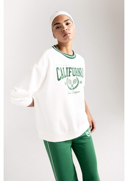 Fit Oversize Geniş Kalıp Bisiklet Yaka Baskılı Sporcu Sweatshirt D1702AX24AU