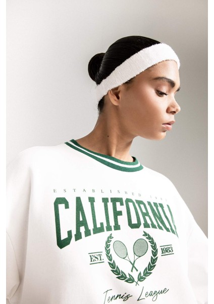 Fit Oversize Geniş Kalıp Bisiklet Yaka Baskılı Sporcu Sweatshirt D1702AX24AU