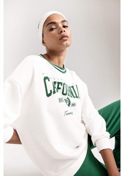 Fit Oversize Geniş Kalıp Bisiklet Yaka Baskılı Sporcu Sweatshirt D1702AX24AU