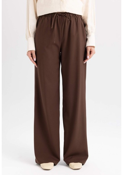 Wide Leg Geniş Paça Esnek Belli Bağcıklı Basic Düz Pantolon C5628AX24AU