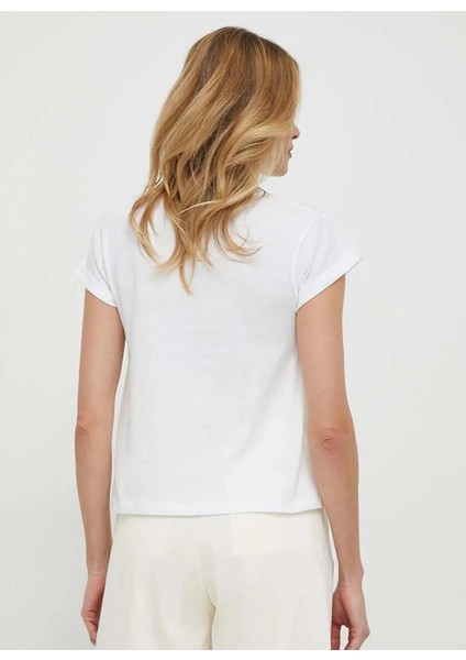 Bisiklet Yaka Baskılı Beyaz Kadın T-Shirt PL505751 modelleri