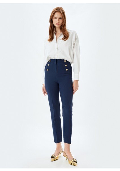 Yüksek Bel Regular Fit Lacivert Kadın Pantolon 5WAK40023UW