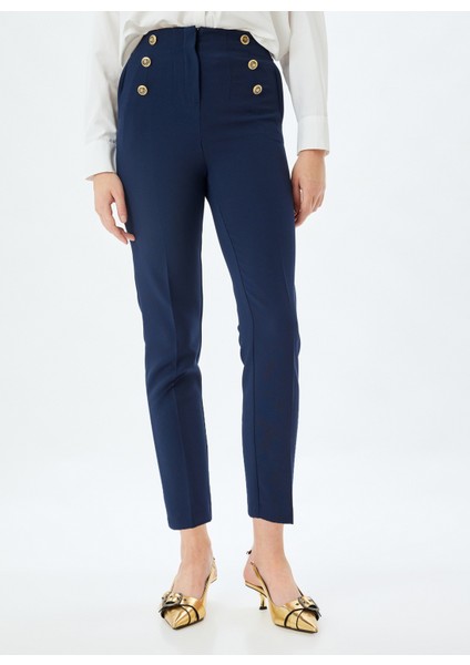 Yüksek Bel Regular Fit Lacivert Kadın Pantolon 5WAK40023UW
