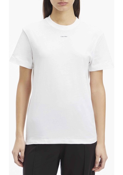 Yuvarlak Yaka Baskılı Beyaz Kadın T-Shirt Nano Logo Regular T-Shırt