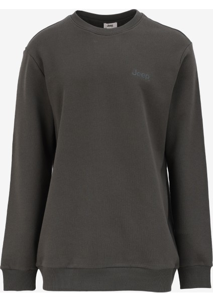 Bisiklet Yaka Baskılı Haki Erkek Sweatshırt J4WM-SWT7218