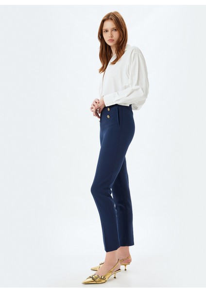 Yüksek Bel Regular Fit Lacivert Kadın Pantolon 5WAK40023UW