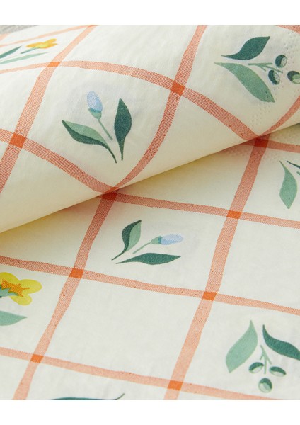 Retro Flowery Kağıt 20'li Kağıt Peçete Krem modelleri