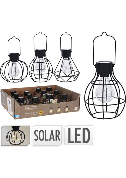 Çok Renkli Fener Solar Metal Lantern 3ASS