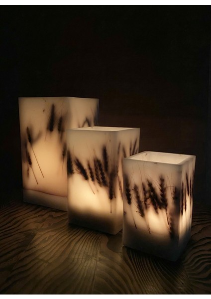 Çok Renkli Mumluk Buğdaylı Kare Tealight 3'lü Takım