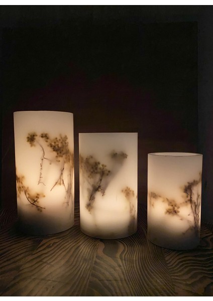 Çok Renkli Mumluk Mimoza Silindir Tealight 3'lü Takım