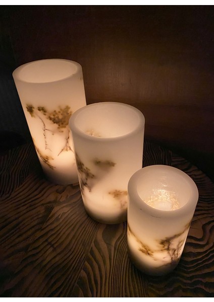 Çok Renkli Mumluk Mimoza Silindir Tealight 3'lü Takım