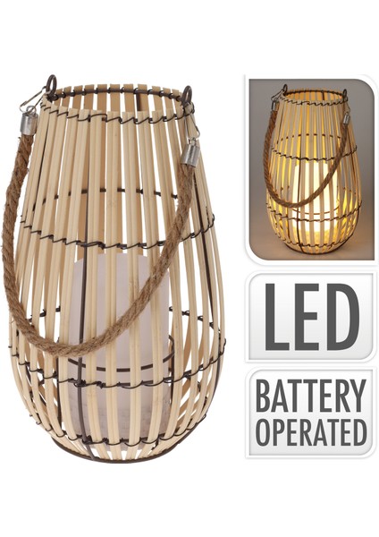 Çok Renkli Fener Lantern Bamboo H28CM Smd LED