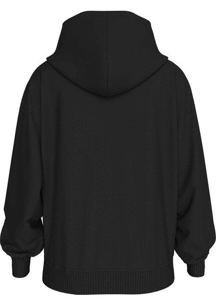 Kapüşon Yaka Düz Siyah Kadın Sweatshırt Woven Label Peached Hoodıe fırsatları