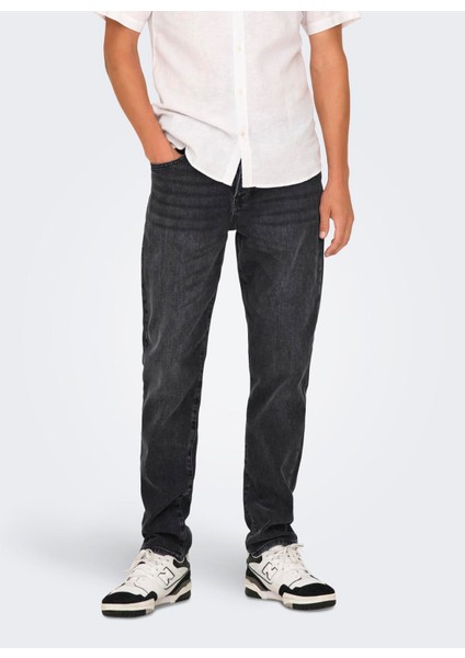 Yüksek Bel Rahat Siyah Erkek Denim Pantolon Onsyoke Tapered Wb 7850 Dot Dnm Noo