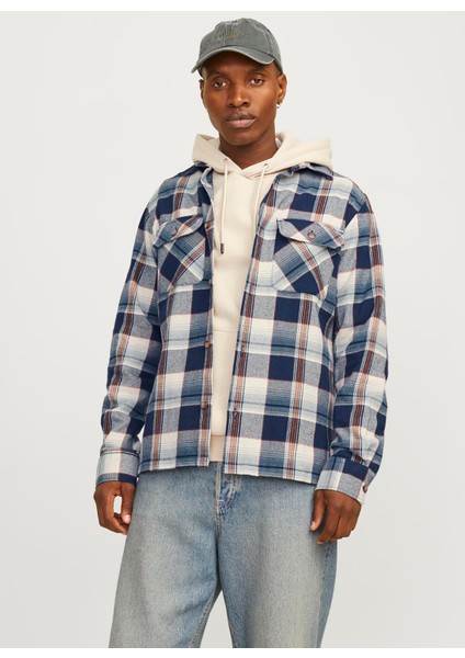 Slim Fit Lacivert Erkek Gömlek 12261170_JJDARREN Flannel Overshırt