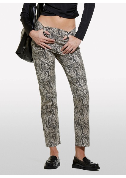 Normal Bel Slim Fit Gri Kadın Pantolon 4ZJSLE03S