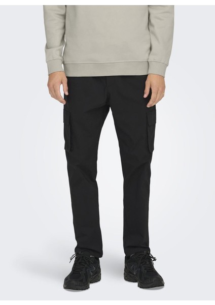 Normal Bel Düz Paça Normal Siyah Erkek Kargo Pantolon Onscommon Cargo 0182 Pant Noos