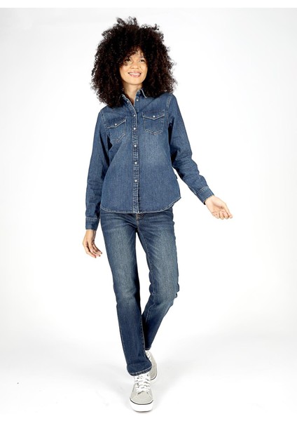 Normal Bel Normal Paça Straight Koyu Mavi Kadın Denim Pantolon 251 Lcf 121006 Susıe Kaı Mıd