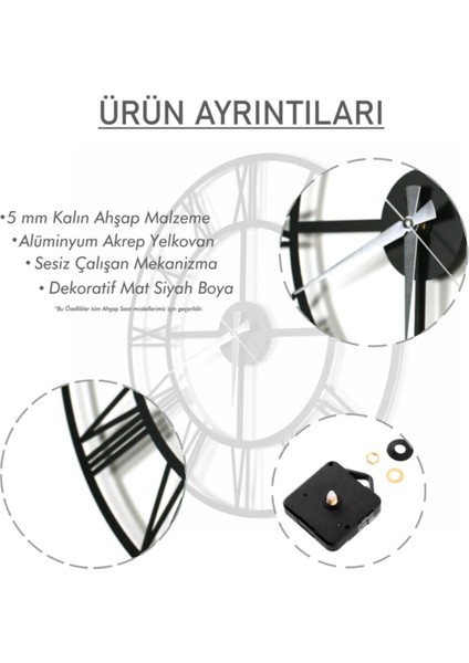 Dekoratif Ahşap Duvar Saati - Kare Roma Rakamlı