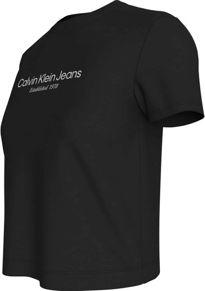 Yuvarlak Yaka Baskılı Siyah Kadın T-Shirt J20J224914BEH