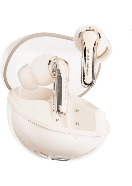 Clear Bej Bluetooth Kulaklık, Kablosuz Kulak Içi Kulaklık, Bluetooth 5.3, 40 Saat Oynatma Süresi, 12 mm Sürücü ve Enc'li Çift Mikrofon, Net Aramalar, Oyun Modu, Uygulama Kontrolü