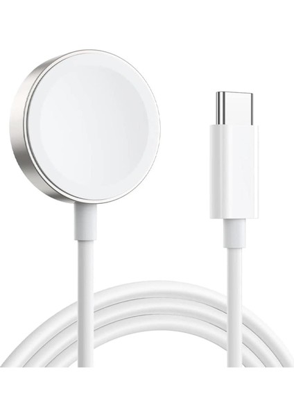 Apple Watch Series 9 45MM Için Masaüstü Manyetik Hızlı Şarj Aygıtı - Type-C Kablosu Beyaz