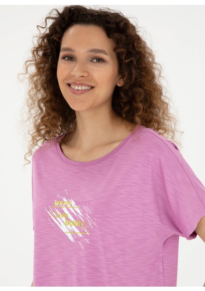 Bisiklet Yaka Açık Mor Kadın T-Shirt PEXİ-S fiyatları