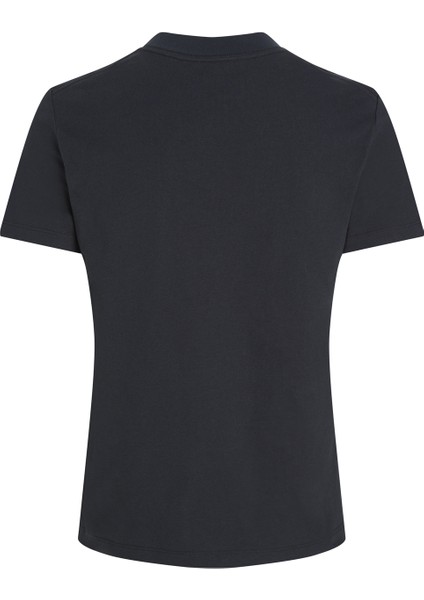 Yuvarlak Yaka Düz Siyah Kadın T-Shirt Ss Monologo Archıve Jersey modelleri