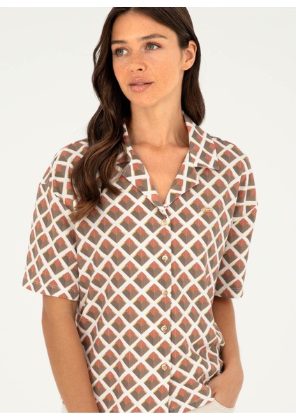 Regular Fit Klasik Yaka Haki Kadın Gömlek Prıce modelleri