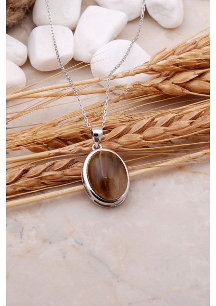 Rodyumlu Gümüş Akik Taşlı Kolye, Çok Renkli, 925 Ayar, Şık ve Doğal Taş Detaylı fırsatları