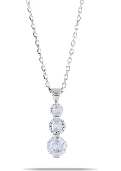 Parlak Rodyumlu Gümüş Kolye, Zarif Takı, Doğal Taş, Dayanıklı Tasarım, 925 Ayar