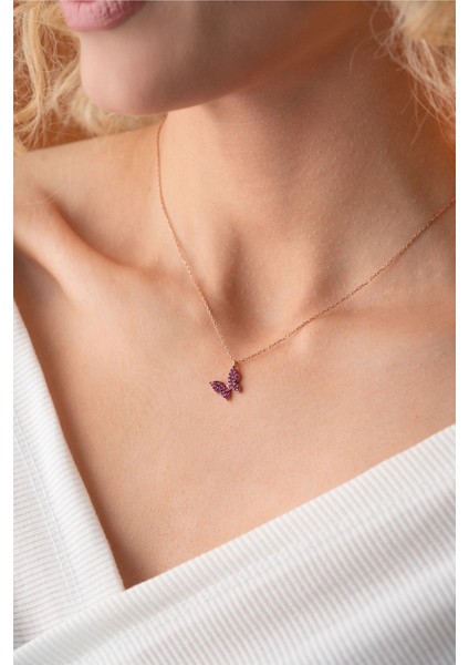 925 ayar gümüş, pembe taşlı zarif kelebek takı, şık ve özel tasarım. fırsatları