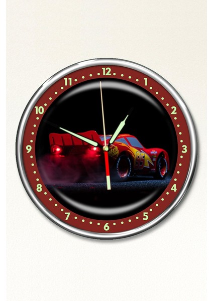 Premium Gece Parlayan Şimşek Mcqueen Çocuk Odası Duvar Saati