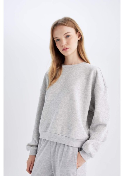 Regular Fit Bisiklet Yaka Kalın Basic Düz Sweatshirt D6645AX24WN