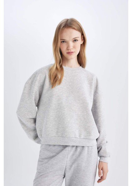 Regular Fit Bisiklet Yaka Kalın Basic Düz Sweatshirt D6645AX24WN