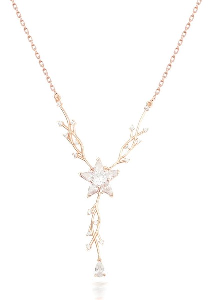 925 Ayar Gümüş Pembe Nergis ve Sarmaşık Detaylı Zarif Kolye fiyatları