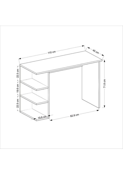 Doradh 3 Raflı Çalışma Masası Beyaz Antrasit