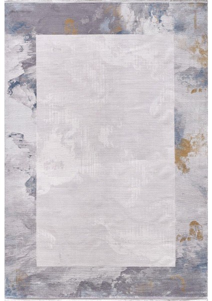 Couture 00891a Gri Mavi Çerçeve Desenli Ipek Halı