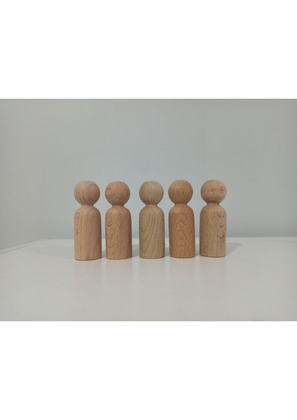 Kayın Ağacından Ahşap Ham Peg Bebek 5'li Erkek Figürü Pegdoll