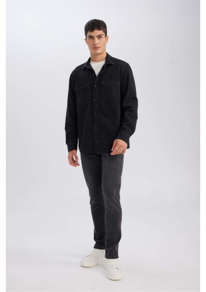 Regular Fit Jean Uzun Kollu Basic Gömlek D5386AX24AU