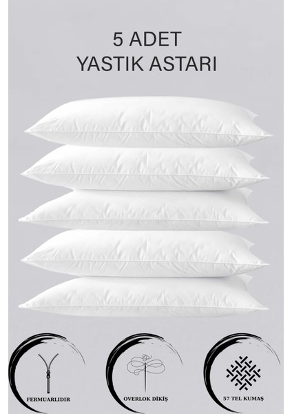 | 5 Adet Fermuarlı Yastık Astarı 50 x 70 cm Fermuarlı Beyaz Yastık Kılıfı Yastık Iç Kılıfı Yastık Şiltesi Yastık Milti