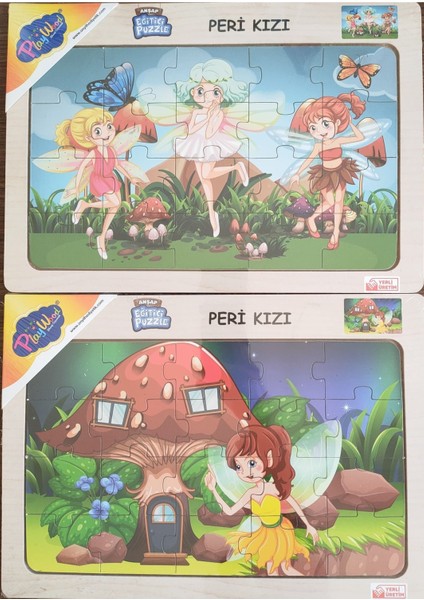 Ahşap Eğitici Puzzle 20 Parça 34X24 cm 2 Adet -Peri Kızı