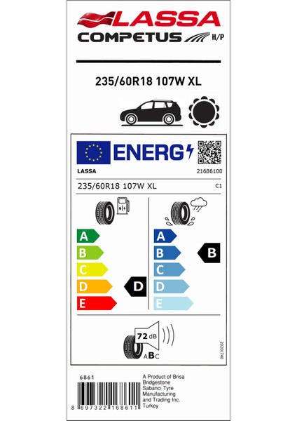 235/60 R18 107W Xl Competus H/P Suv Yaz Lastiği (Üretim Yılı: 2024)