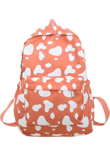 Rahat Büyük Kapasiteli Sırt Çantası Inek Deseni Moda Kızlar Kore Versiyonu Düz Renk Basit Üniversite Öğrencisi Okul Çantası Seyahat Sırt Çantası (Yurt Dışından)